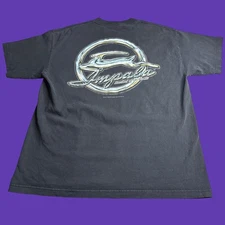 Vtg Y2K ODM Chevy Impala Emblem Logo T Shirt Size XL GM Cotton Black 2 Sided