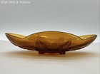 L.E. Smith Amber Pressed Glass Leaf Pattern Oval Console Bowl Vintage — photo 2