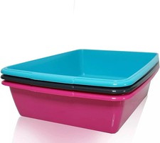 WHITEFURZE Large Cat Dog Litter Tray Open Plastic 46cm (Pink/Aqua/Dark Graphite)