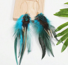 Natural Feather Earrings Bohemian Boho Native Style Blue Brown Southwestern NEW