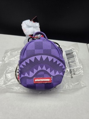 Sprayground Purple/Black Checkered Shark Mouth Mini bag keychain charm.