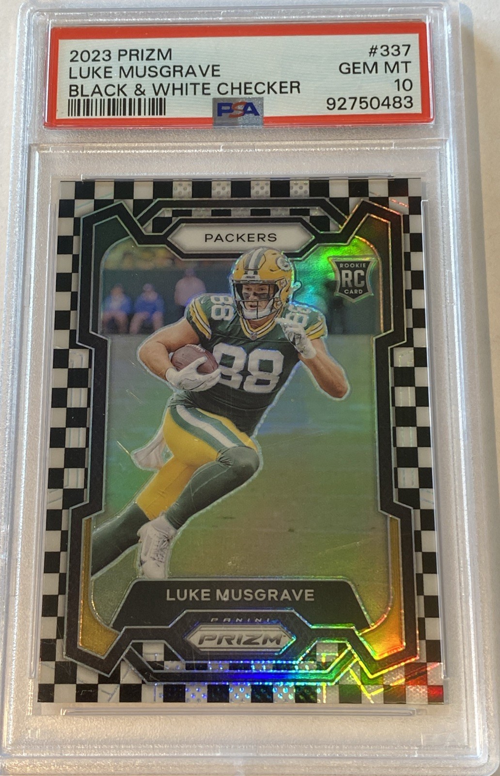 2023 Prizm Luke Musgrave Black & White Checker #337 PSA 10 RC Rookie Packers