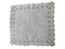 Vintage Handkerchief White Sheer Linen Tiny Orange Embroidered Flowers 10  Sq.