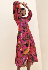 Farm Rio Pop Leopard Chemise Maxi Dress Size XS PTP 18" Length 49'-50"
