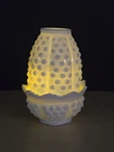 White Hobnail Milk Glass Fairy Lamp VTG Candle Holder Light 4.75" MCM  *READ*