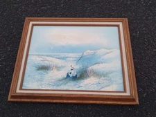 Vintage Oil Painting Lady on Beach Landscape Framed K. BONNER