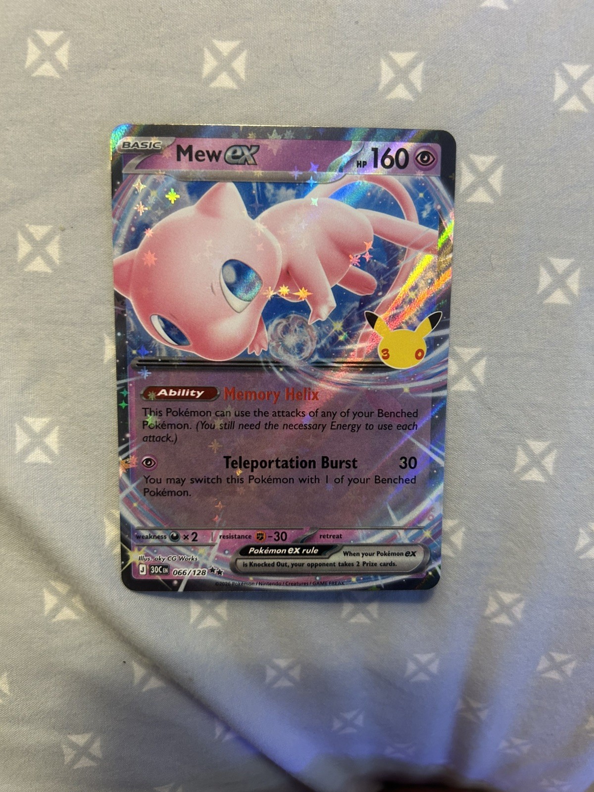 Mew ex 066/128, 30th Anniversary Celebration, Double Rare Holo, Pokemon TCG, NM