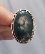 Moss Agate Ring, Sterling Silver