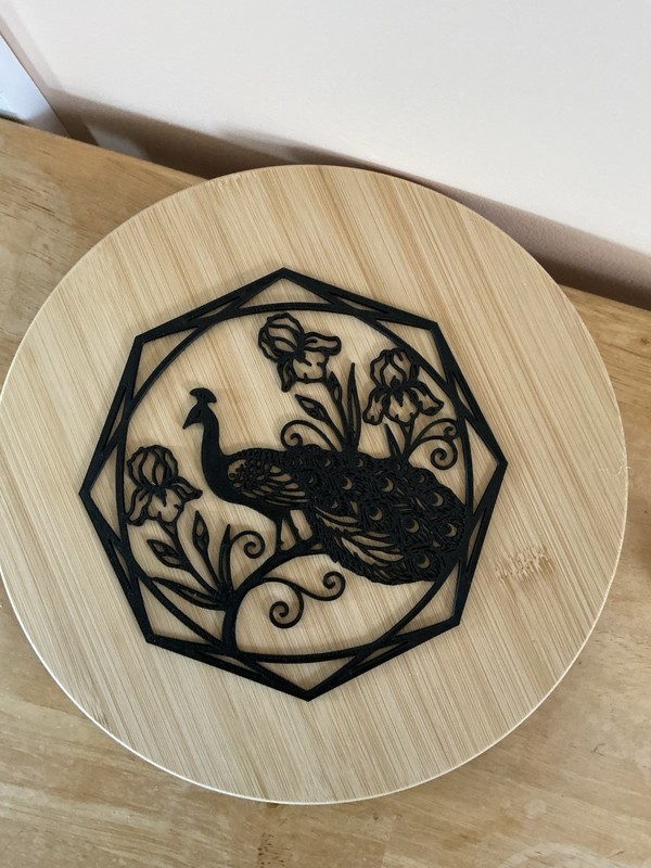Round Wall Hanging Black Peacock Cutout