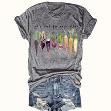 Women's Fun Radish Print Short Sleeve T-Shirt - Comfortable Round Neck Casual Su