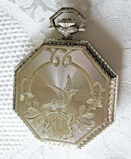 Vintage Waltham Roy 14K White Gold engraved Octagon Pocket Watch