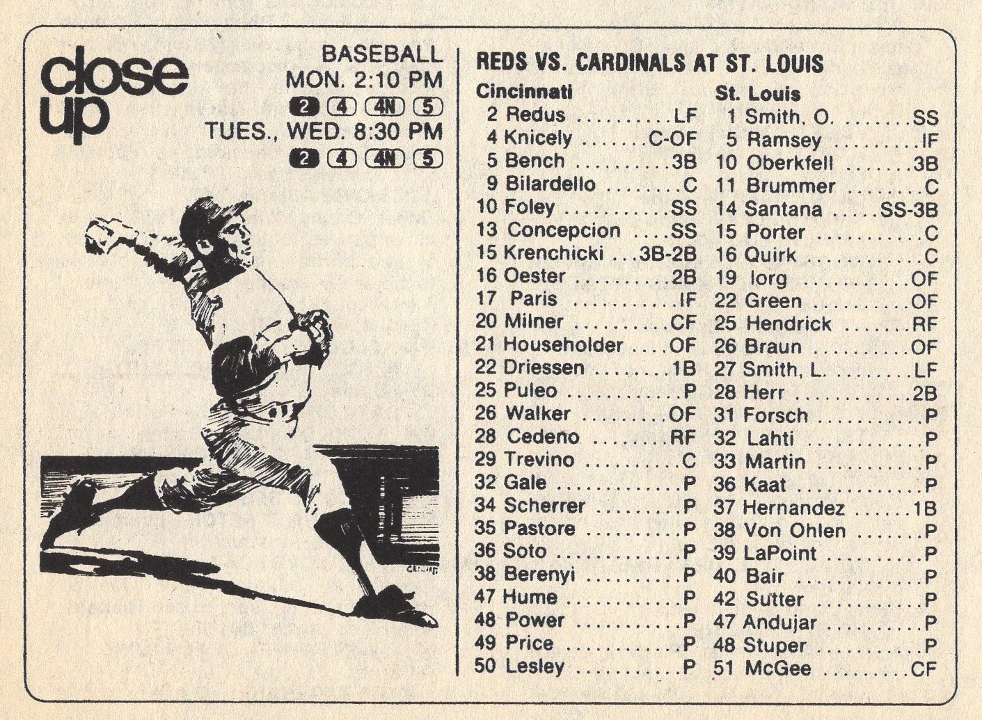 1983 TV BASEBALL AD CINCINNATI REDS JOHNNY BENCH 3rd BASE OZZIE SMITH ...