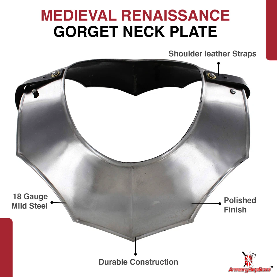 Medieval Knight Avenger I 18g Steel Gorget Neck Plate Renaissance Costume Armor - Image 3 of 4