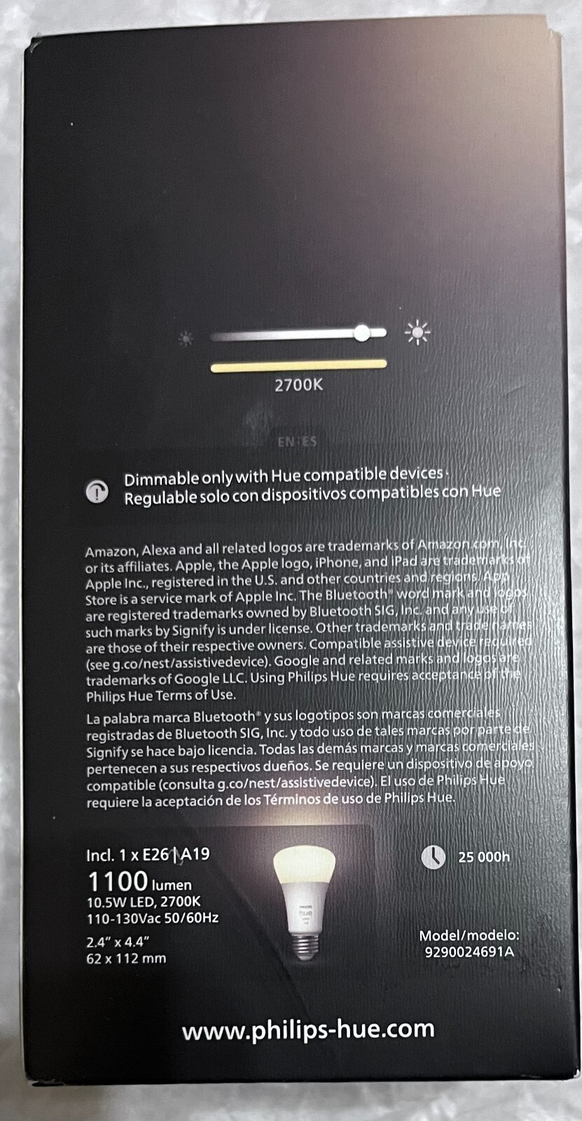 Philips Hue Warm White A19 1100 Lumen Bluetooth Smart LED Bulb for Google Alexa