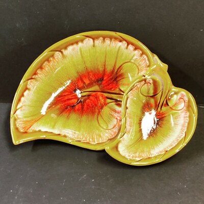 Vintage ceramic Califonia Maurice art pottery divided leaf dip dish