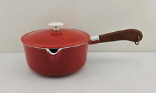 Vintage Red and White Enamel Prizer Ware Sauce  Pot with Lid and handle