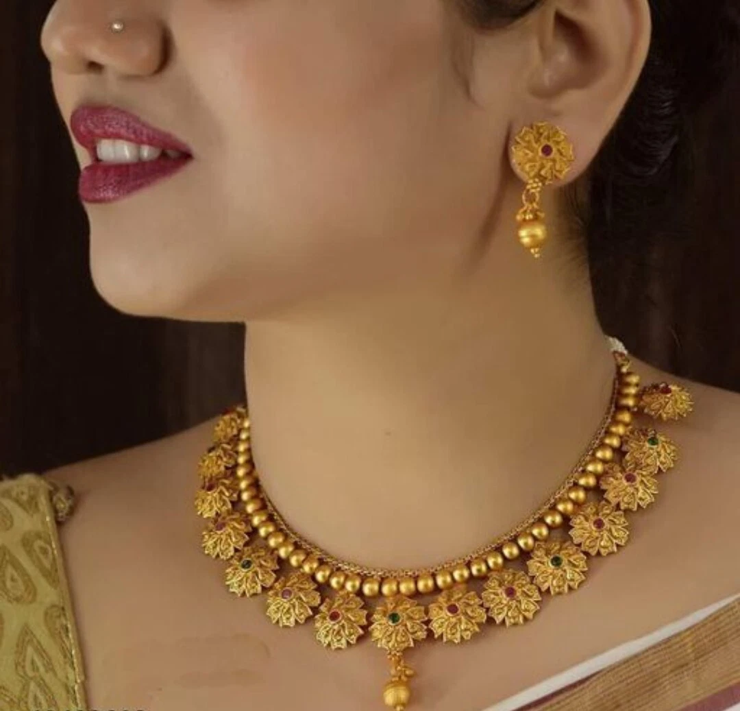 Indian Bollywood Choker Gold Matte Finish Temple Jewelry | eBay