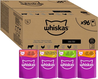 WHISKAS 96 x 85g Katzenfutter Nass Fleisch & Geflügel MIX in Sauce