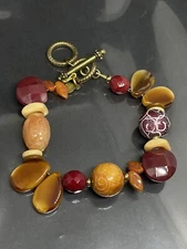 VTG Grandmother's Buttons Bronze Tone Mixed Stones Glass 7.5-8.5” Bracelet
