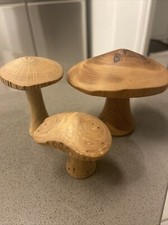 Lot of 3 Live Edge Yew Wood Mushrooms Vintage MCM