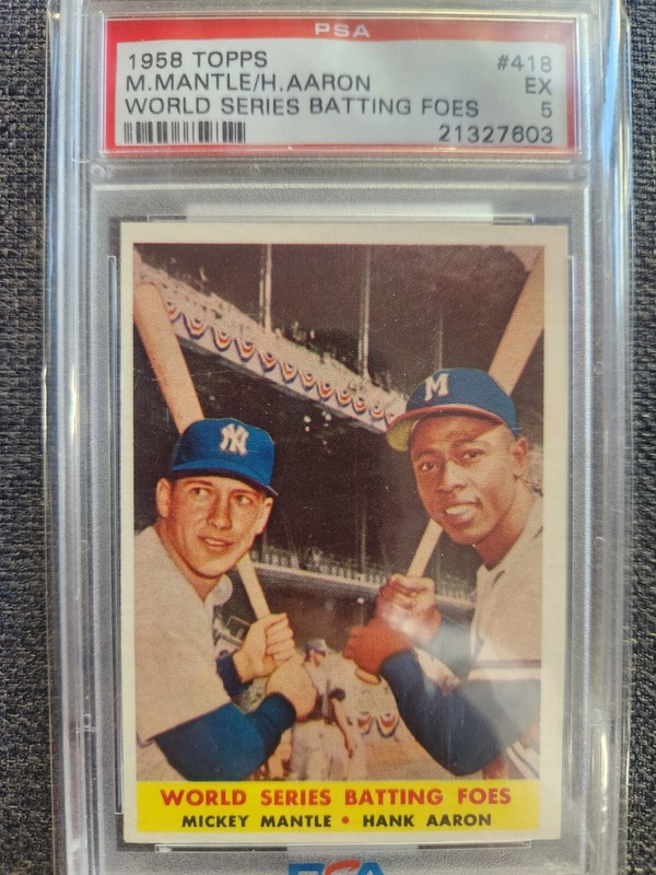 1958 TOPPS M.MANTEL/H.AARON WORLD SERIES BATTING FOES CARS#418