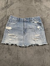Abercrombie Fitch Denim Mini Skirt Womens Blue 30 Distressed Retro 90s/Y2K