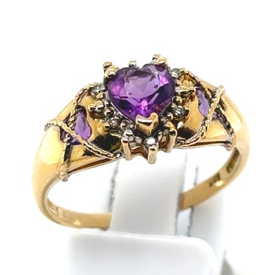 14K 585 Yellow / White Gold Amethyst Ring RS 60 Unique Unikat Woman Dame Opulent