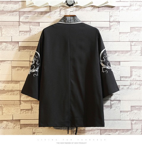 Men Embroidery Linen Kimono Jacket Cardigan Coat Outwear Ethnic Cloak new - Picture 11 of 18