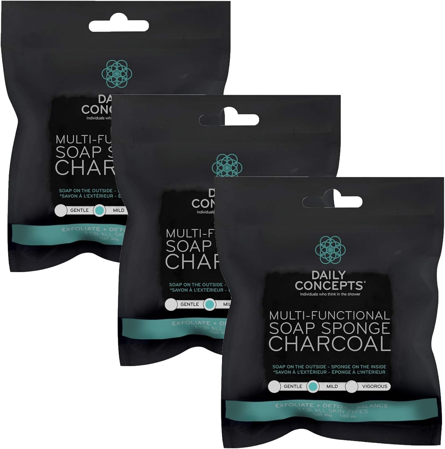 Daily Concepts Soap Sponge Multi Functional Charcoal Detoxifying Vegan 3 Pack
