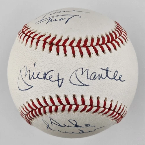 Mickey Mantle, Willie Mays & Duke Snider Signed Baseball. High Grade. PSA 9.5
