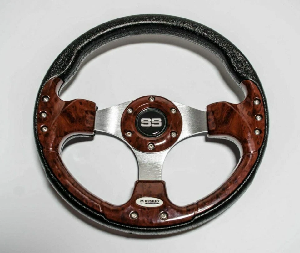 HUSKEY Wood Grain Golf Cart Steering Wheel Classic Vintage Style EZGO YAMAHA Club Car