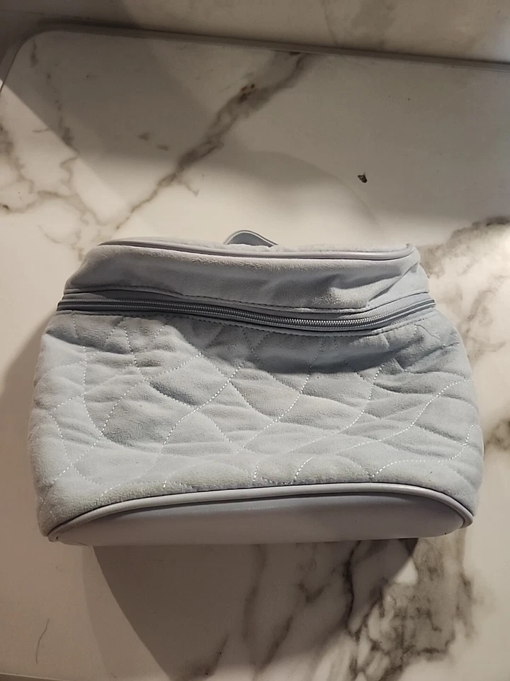 Bath and Body Works Blue Quilted Square Zipper Cosmetic Bag Makeup Wih Mirror - Image 4 of 4