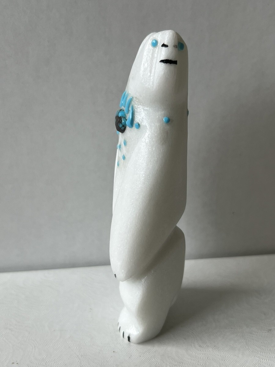 Zuni White Bear Fetish Michael Laweka Bear claw Marble Gifts F4084