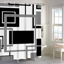 72x72 Inch Modern Geometric Shower Curtain Black and Grey Abstract Geometric
