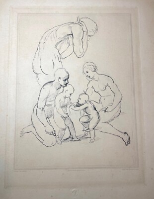 antique chalcographie du louvre museum Alphonse Leroy sketch engraving print .