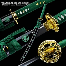 Handmade Full Tang Green Sakura Japanese Samurai Katana Sword Sharp Carbon Steel