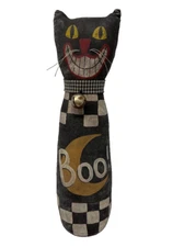 Halloween Black Cat Fall Folk Art Vintage Retro Style Painted Cloth Figure