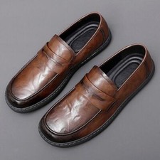 Men's Flat Leather Round Toe Soft Casual Fashion Breathable Slip on Shoes New