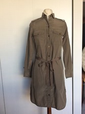 New Gap Khaki Safari Belted Silk Shirt Dress Button Down Long Sleeve SZ 0