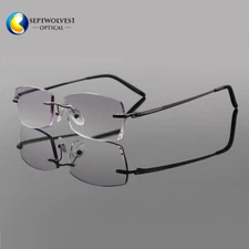 Luxury Men's Rimless Cutting Edge Tinted Reading Glasses Titanium Frame Eyewear 