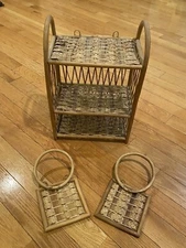 Bamboo Shelf Towel Rack Plant Spice Wall Decor Coastal Island Boho Vtg