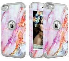 For iPod Touch 5th 6th 7th Gen - Hard Hybrid Armor Impact Case Pink White Marble