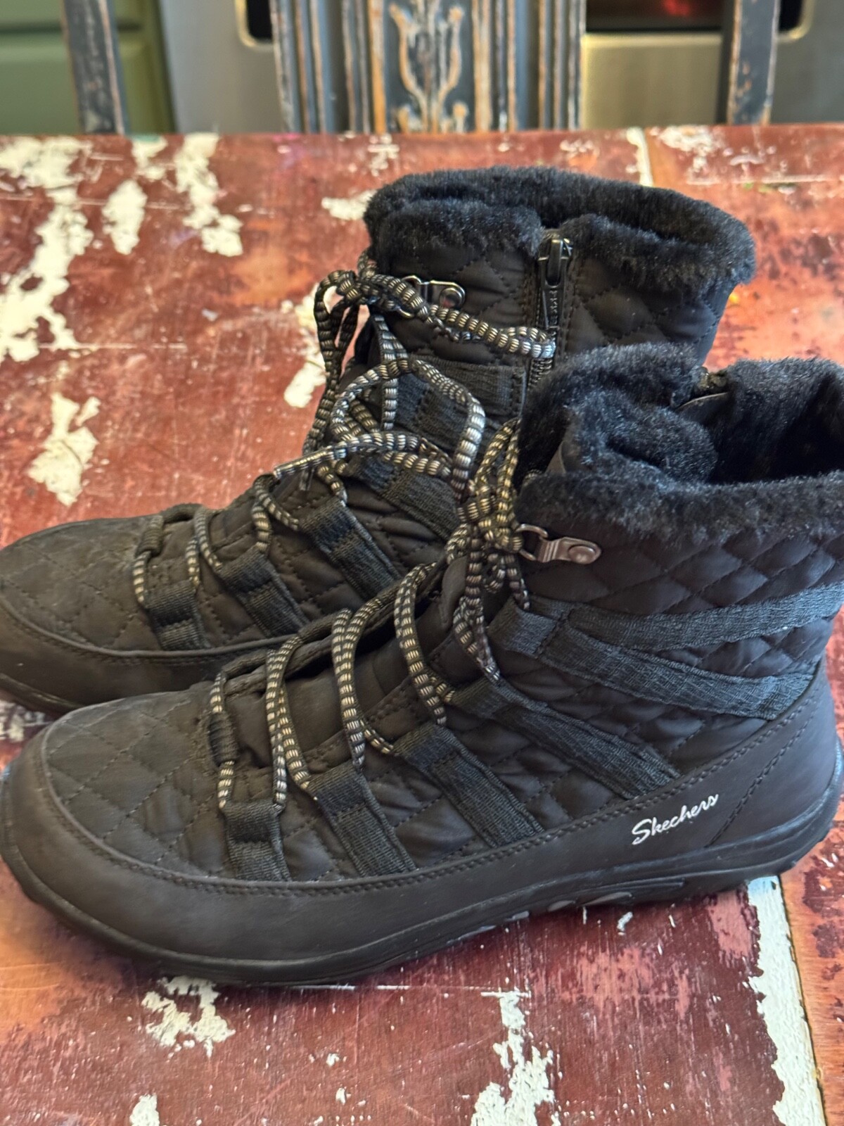 Skechers quilted boots for women black 8