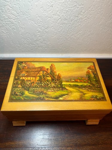 Vintage Zedernholz Andenken Box Fuß Landhaus bemalt Cottagecore Grannycore - Bild 3 von 5