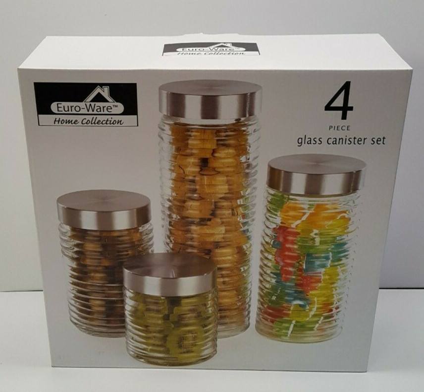 EuroWare Home Collection 4 Piece Glass Canister Set New in Box eBay