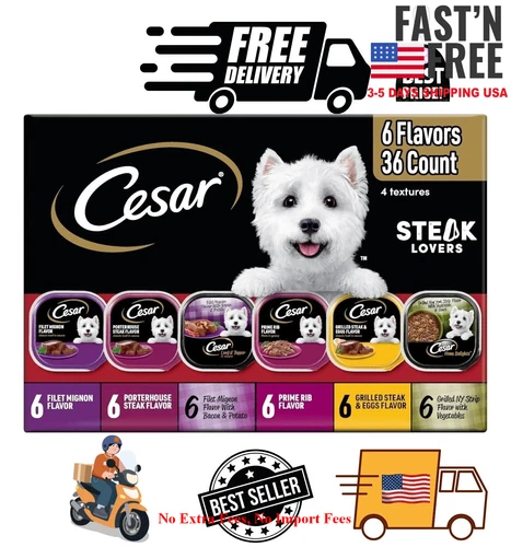 [HOT SALE] Cesar Adult Wet Dog Food Steak Lover's Variety Pack of 36 3.5 oz, NEW