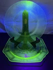 Uranium Glass Plates Set of 3 Green Depression Floral Anchor Hocking Glow UV