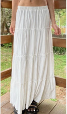 Brandy Melville Women's IZZY Boho Long White Skirt Maxi Skirt One Size