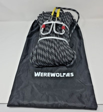 Werewolf 8mm Static Climbing Rope 98ft Black w/ 2 Locking Carabiners Safety NEW
