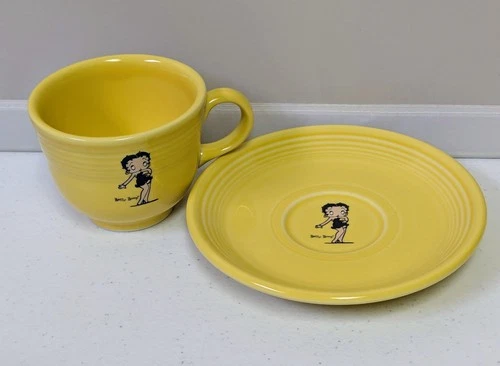 Vintage Fiesta Betty Boop Cup & Saucer Set Sunflower Fiestaware Yellow